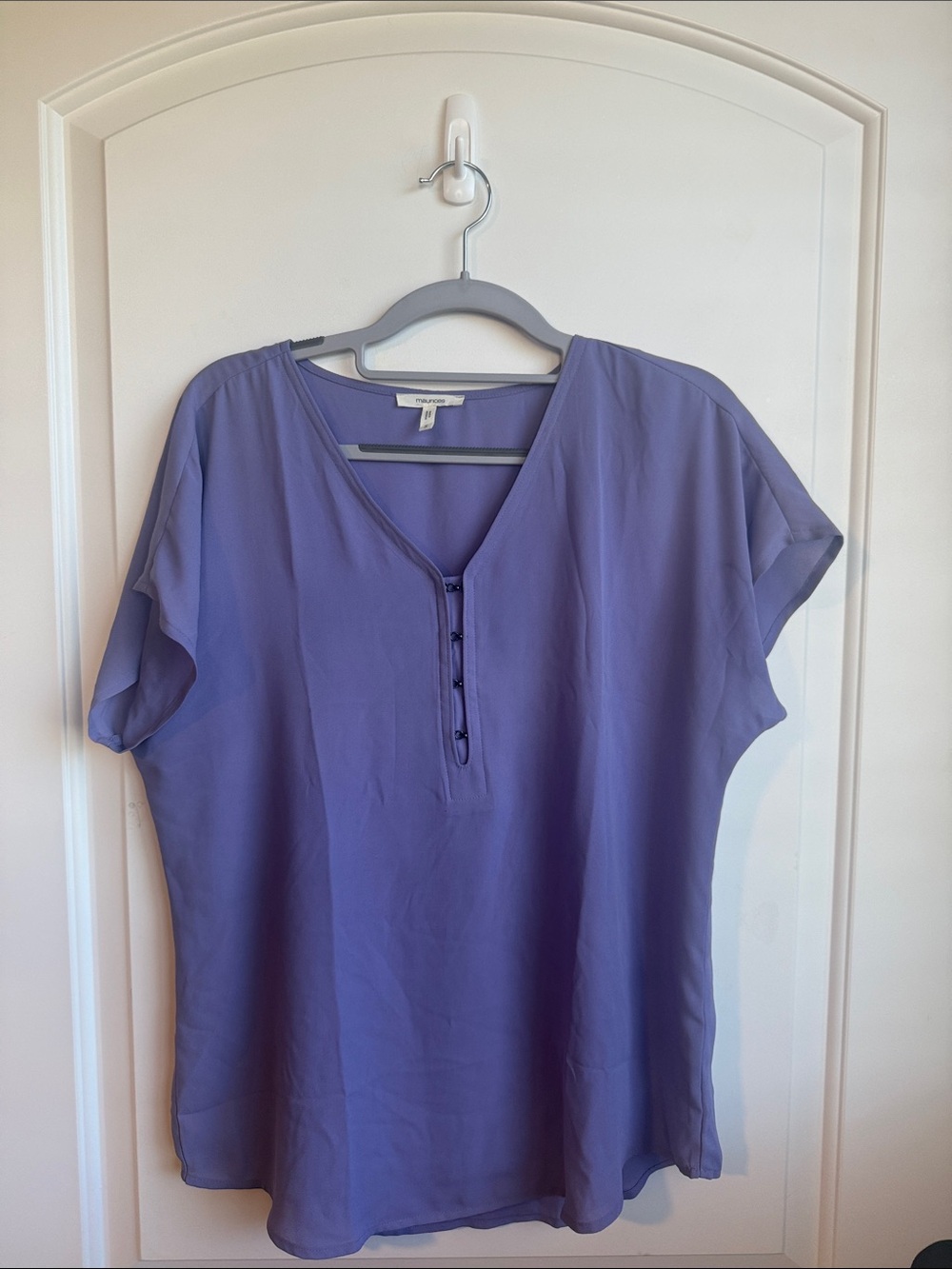 Maurices Lavender V-neck hook button Short Sleeve Blouse